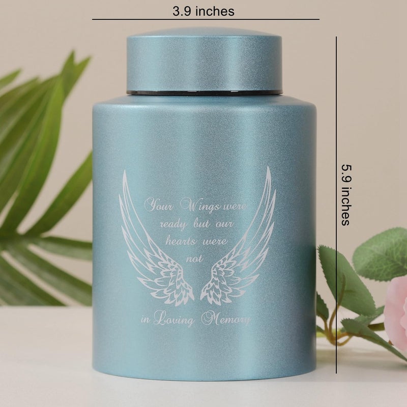 Dioeta Medium Urns For Human Ashes Up To 60 Cubic Inches Medium Sized Urns For Ashes Adult Male Female Keepsake Cremation Urns For Ashes Stainless Steel (Angel Wings  Blue) - Image 3