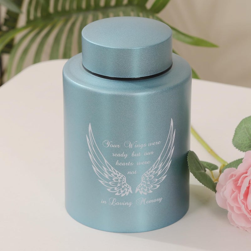 Dioeta Medium Urns For Human Ashes Up To 60 Cubic Inches Medium Sized Urns For Ashes Adult Male Female Keepsake Cremation Urns For Ashes Stainless Steel (Angel Wings  Blue) - Image 5