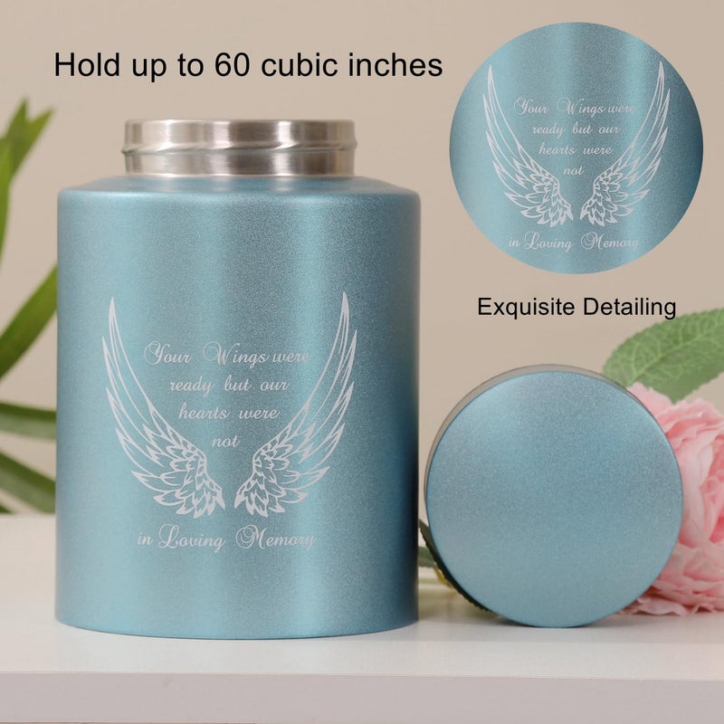 Dioeta Medium Urns For Human Ashes Up To 60 Cubic Inches Medium Sized Urns For Ashes Adult Male Female Keepsake Cremation Urns For Ashes Stainless Steel (Angel Wings  Blue) - Image 4