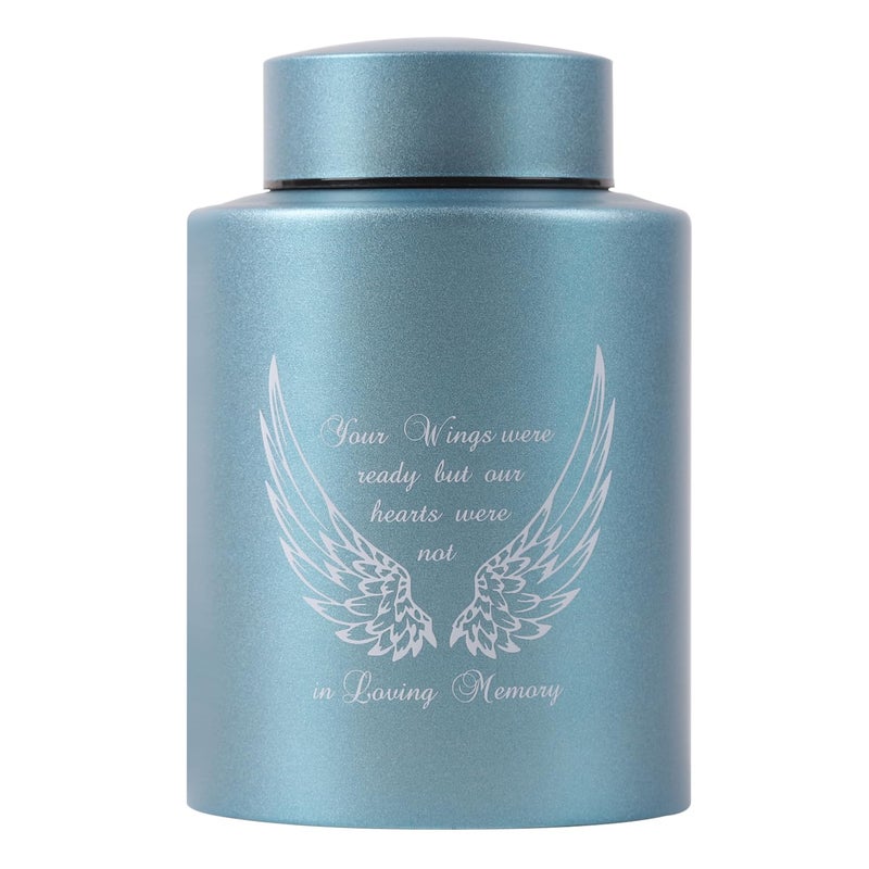 Dioeta Medium Urns For Human Ashes Up To 60 Cubic Inches Medium Sized Urns For Ashes Adult Male Female Keepsake Cremation Urns For Ashes Stainless Steel (Angel Wings  Blue) - Image 1