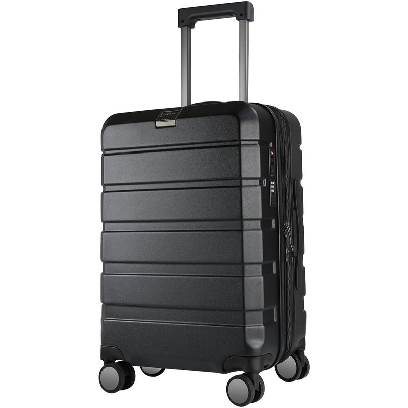 KROSER Hardside Expandable Carry On Luggage with Spinner Wheels & Built-in TSA Lock, Durable Suitcase Rolling Luggage with USB Port, Carry-On 20-Inch, Black - Image 1