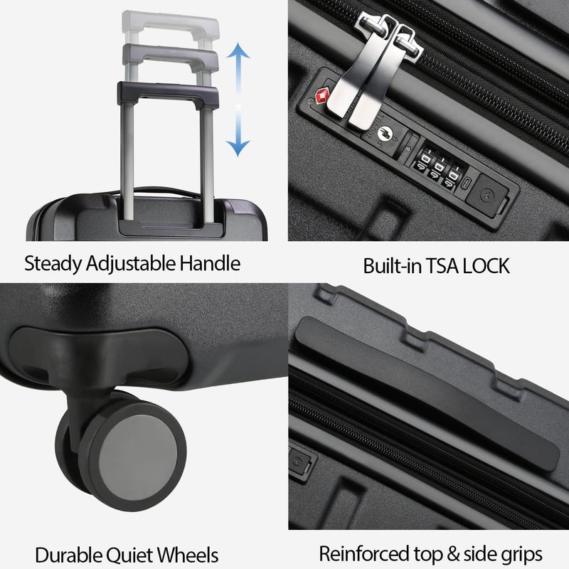 KROSER Hardside Expandable Carry On Luggage with Spinner Wheels & Built-in TSA Lock, Durable Suitcase Rolling Luggage with USB Port, Carry-On 20-Inch, Black - Image 4