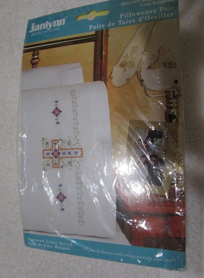 DesignWorks Ink Janlynn Religious Cross Pillowcase Pair Stamped Cross Stitch-20 X30 - Image 4