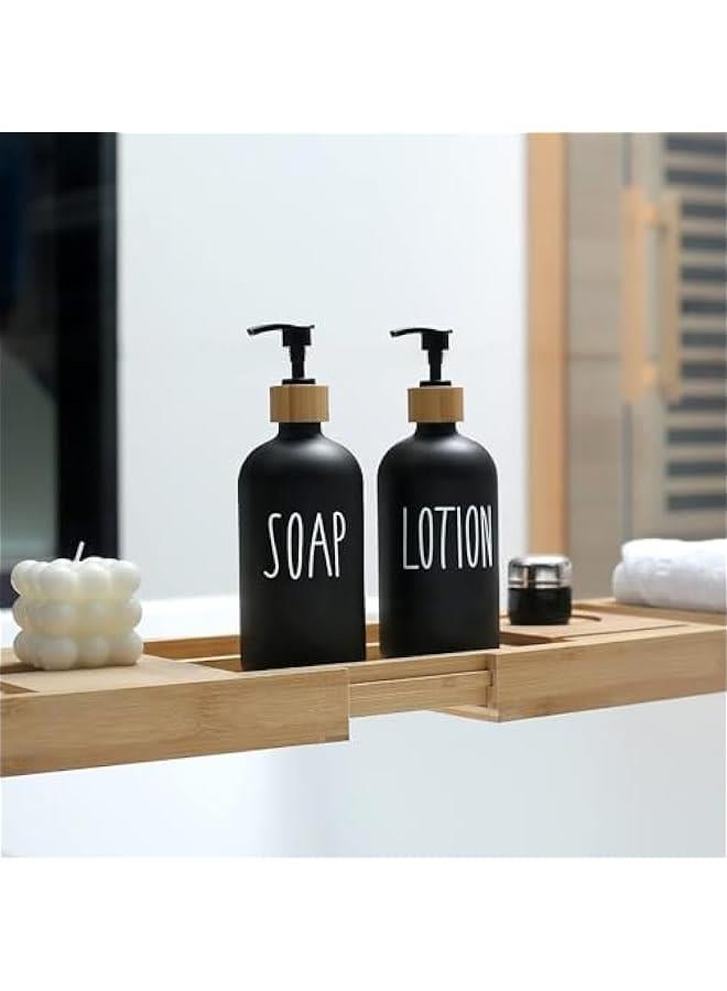 HOOKOR Soap Dispenser Bathroom Set, Set with Glass Dispenser, Bamboo Pumps & Tray. Hand and Lotion Suitable for Farmhouse Decor (Sl Black & Tray)  - Image 5