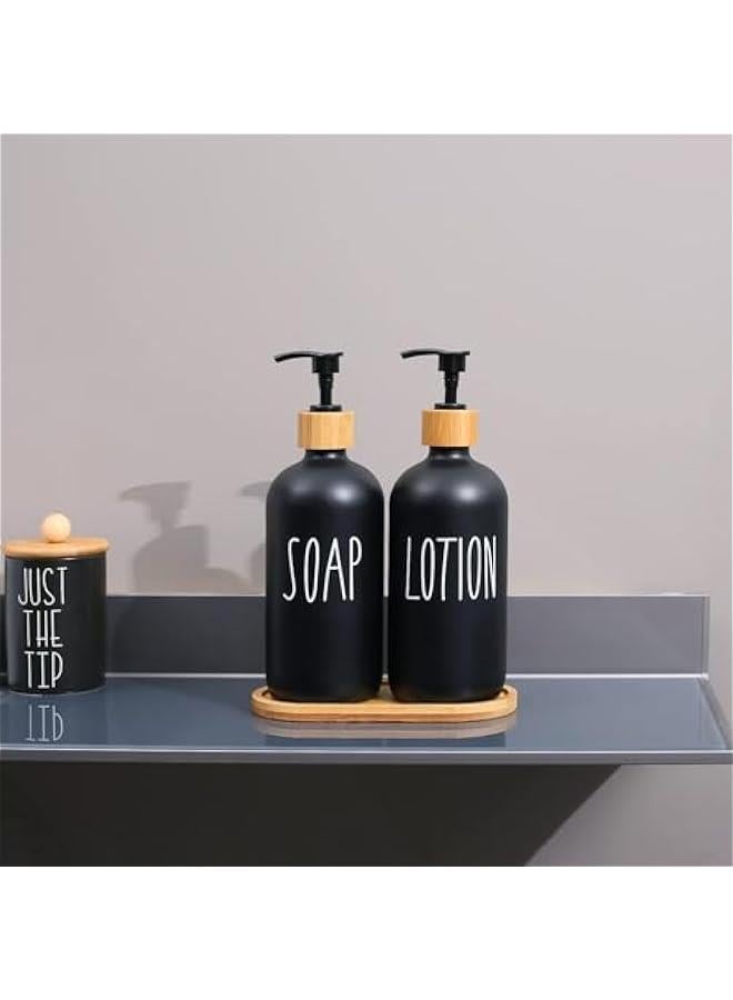 HOOKOR Soap Dispenser Bathroom Set, Set with Glass Dispenser, Bamboo Pumps & Tray. Hand and Lotion Suitable for Farmhouse Decor (Sl Black & Tray)  - Image 3