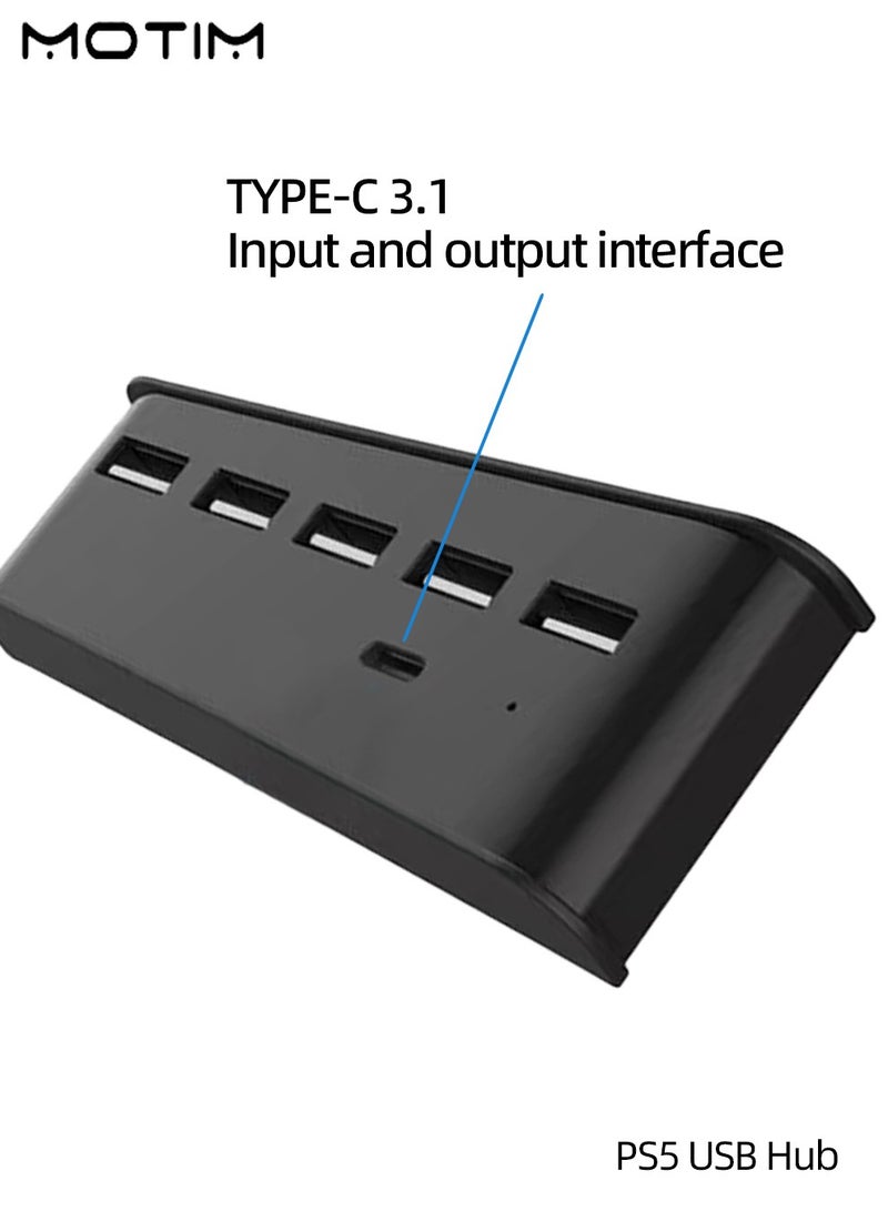 Motim 5 Port USB Hub for PS5, High Speed Transmission Multi Function Splitter, 4 High Speed USB 2.0 HUB and 1 USB Charging Port and 1 Type C Port Compatible with PS5  - Image 5