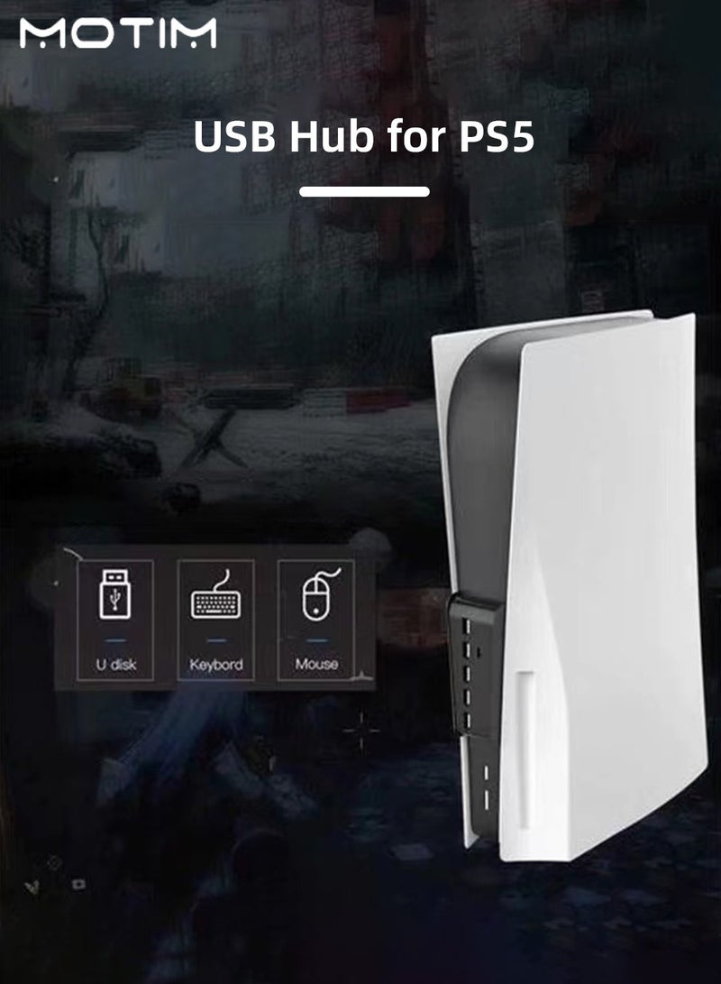 Motim 5 Port USB Hub for PS5, High Speed Transmission Multi Function Splitter, 4 High Speed USB 2.0 HUB and 1 USB Charging Port and 1 Type C Port Compatible with PS5  - Image 3