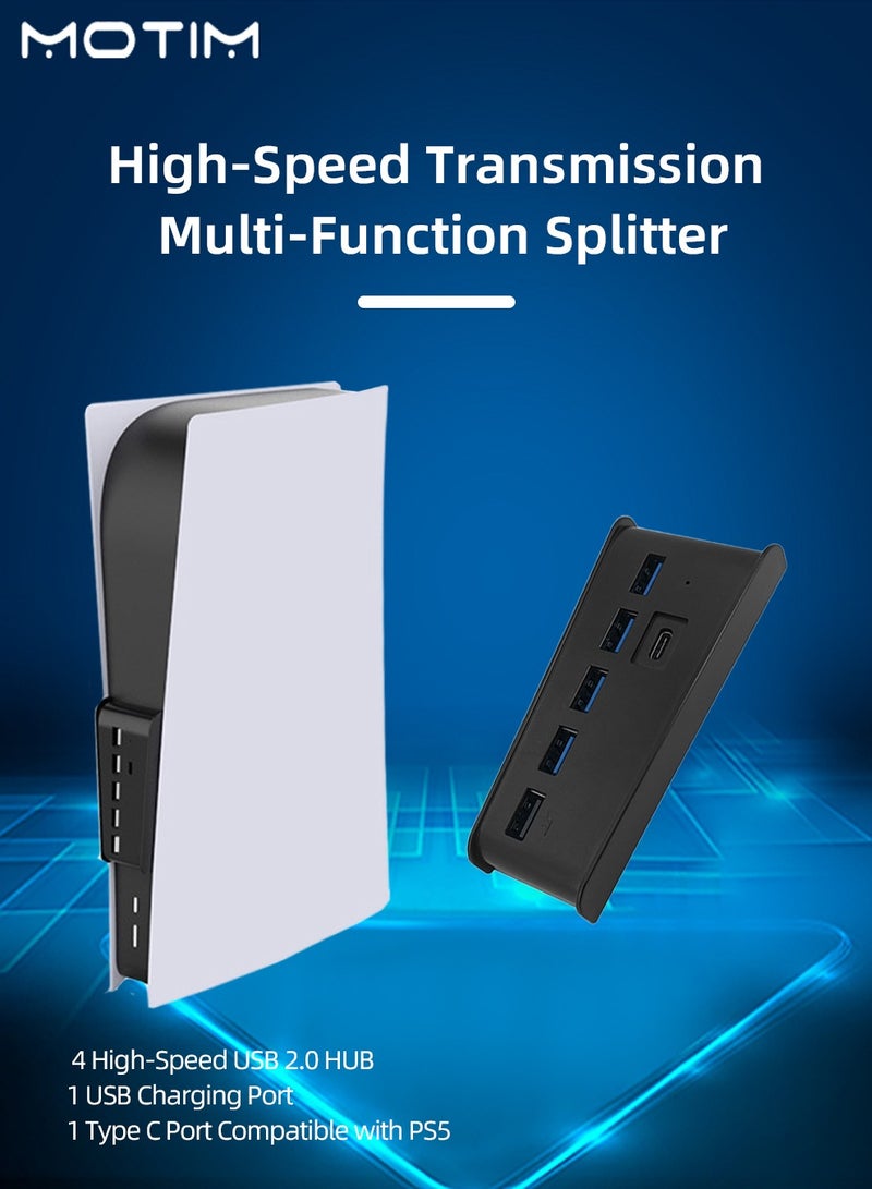 Motim 5 Port USB Hub for PS5, High Speed Transmission Multi Function Splitter, 4 High Speed USB 2.0 HUB and 1 USB Charging Port and 1 Type C Port Compatible with PS5  - Image 2