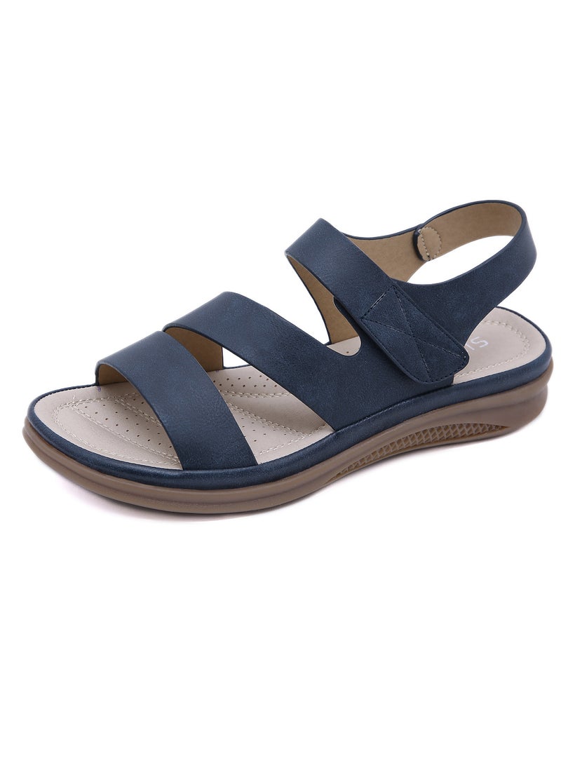 Loquat Women's Casual Sports Thick Soled Non Slip Sandals Breathable Wedge Shoes For Outdoors Dark Blue - Image 1