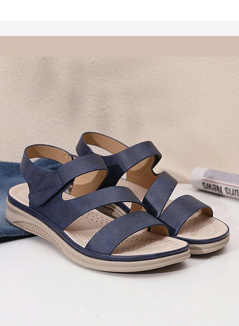 Loquat Women's Casual Sports Thick Soled Non Slip Sandals Breathable Wedge Shoes For Outdoors Dark Blue - Image 2