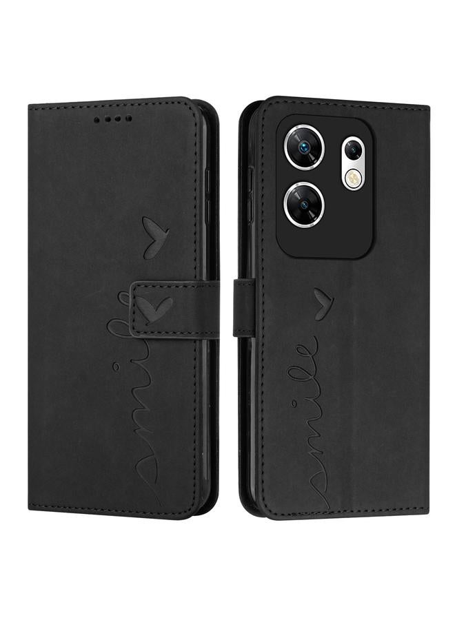 زبون جراب لهاتف Infinix Zero 30 4G مصنوع من الجلد المنقوش على شكل قلب مع حبل طويل - Image 1