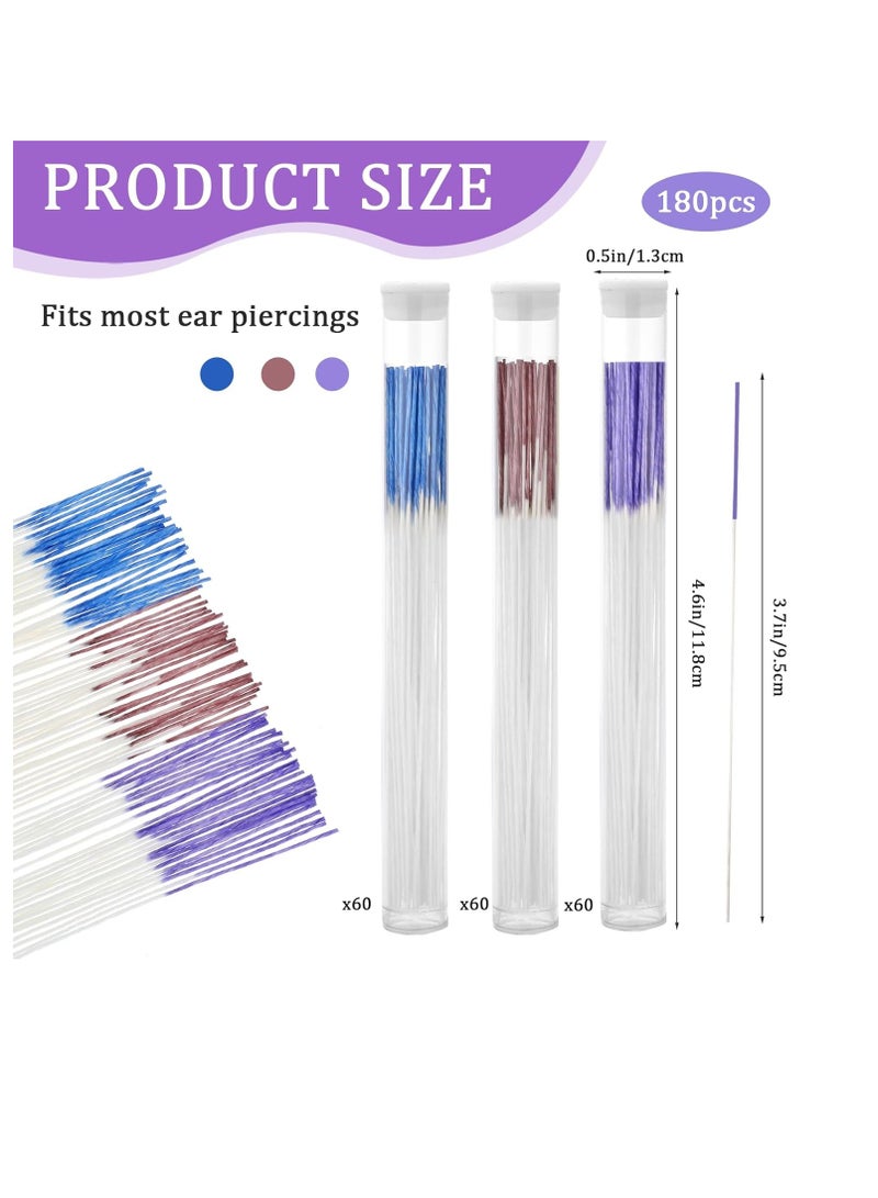 Moza 180 PCS Ear Hole Ear Care Kit Disposable Earrings Hole Cleaner Ear Piercing Care Cleaning Tool Ear Hole Cleaning Line Ear Piercing Cleaning Floss for Girls Women Men (Brown, Purple, Royal Blue) - Image 2