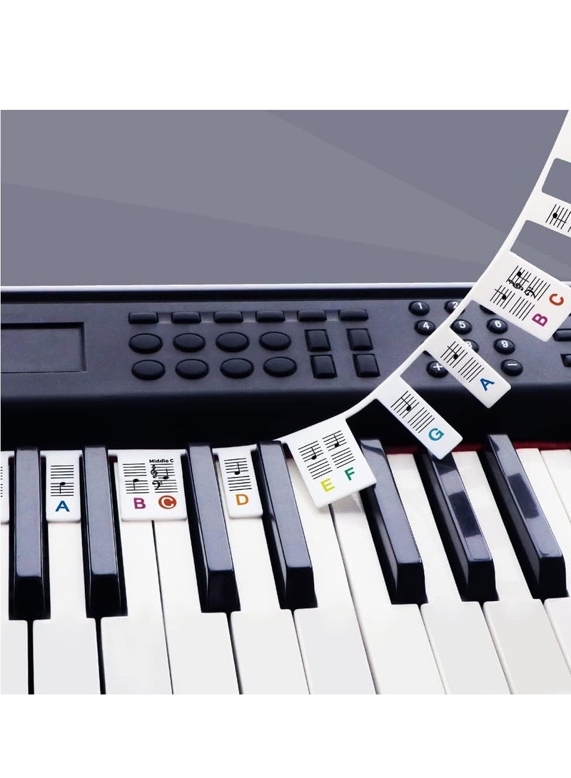 Generic Removable Piano Key Stickers Note Labels for 88 Keys Full Size Silicone Reusable Piano Keyboard Stickers for Beginners (Multi-Color)  - Image 1
