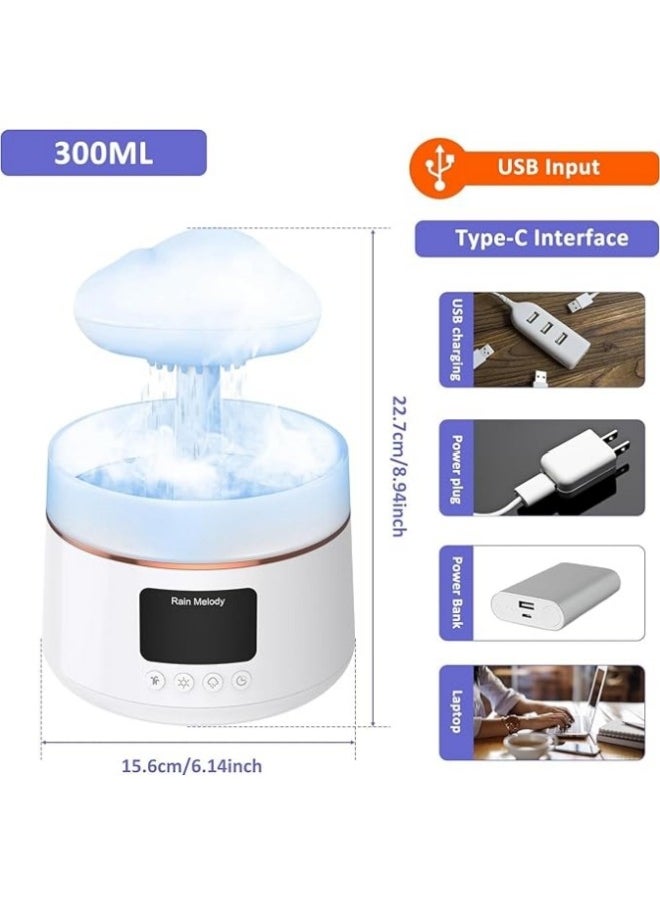 Rain Cloud Humidifier Water Drip, 2 in 1 Rain Cloud Diffuser, Rain Drop Humidifier, Mushroom Aromatherapy Essential Oil Diffuser with 7 Colors, Waterless Auto-Off