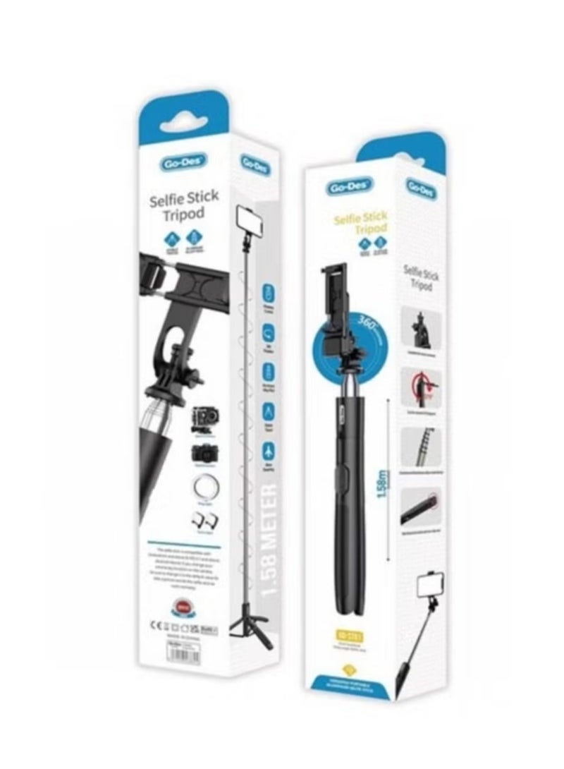 GO-DES Selfie Stick Tripod with Wireless Remote – Extendable & Rotatable Phone Holder for Outdoor Photography, Vlogging, and Live Streaming – Lightweight, Portable, and Compatible with iPhones & Android Smartphones - Image 1