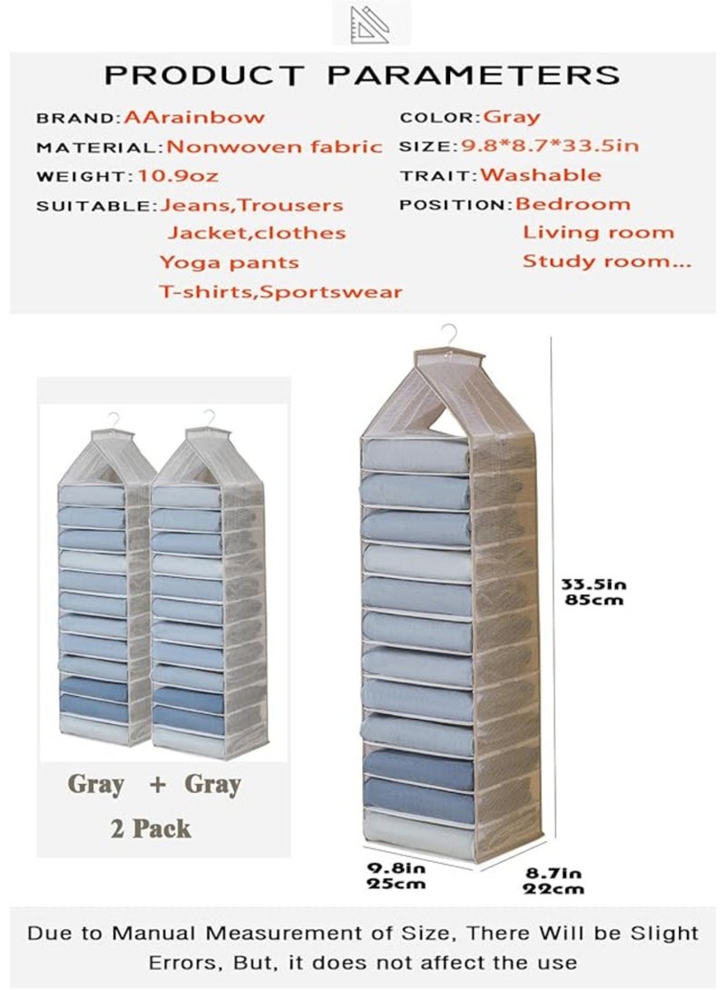 YelaJoy 2 Packs Yoga Legging Storage Organizer Hanging, Closet Hanging Shelf Short Clothes Storage Shelf, 12 Shelves Foldable Hanging Closet Organizer for T-Shirt, Towel (2 Gray)  - Image 3