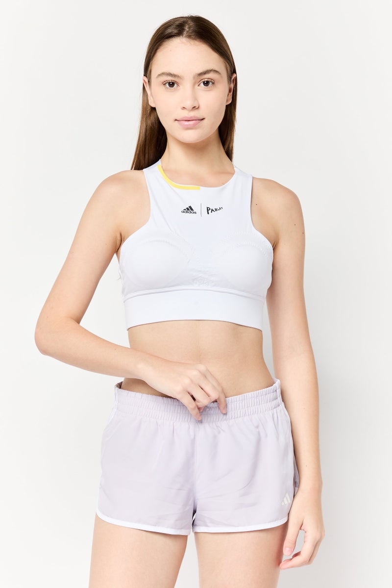 Adidas X Parley Women Brand Logo Padded Sports Bra, White - Image 1