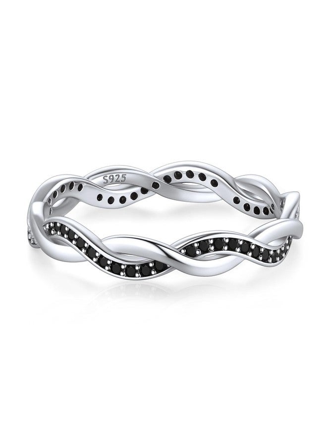ChicSilver Black Engagement Rings for Women, Twisted Rope Wedding Band, Cubic Zirconia Diamond Band Rings for Women - Image 1