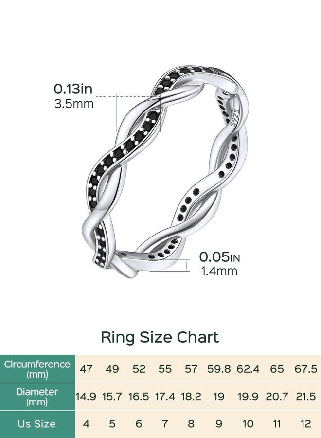 ChicSilver Black Engagement Rings for Women, Twisted Rope Wedding Band, Cubic Zirconia Diamond Band Rings for Women - Image 5