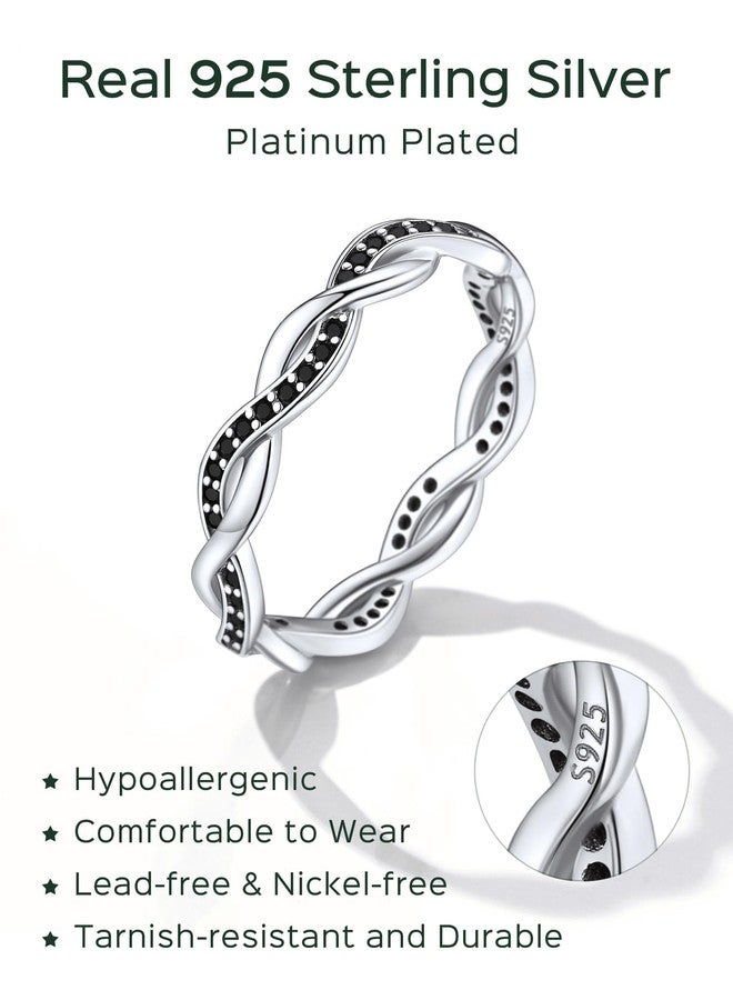 ChicSilver Black Engagement Rings for Women, Twisted Rope Wedding Band, Cubic Zirconia Diamond Band Rings for Women - Image 4