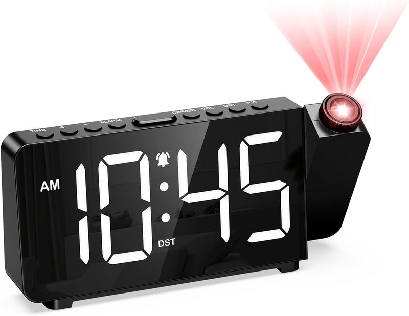 ORIA Projection Alarm Clock, Digital Alarm Clock for Bedroom with 180° Projector, Large Display Digital Clock, LED Clock with Adjustable Brightness & Volume, Snooze, DST, for Seniors Heavy Sleepers - Image 1