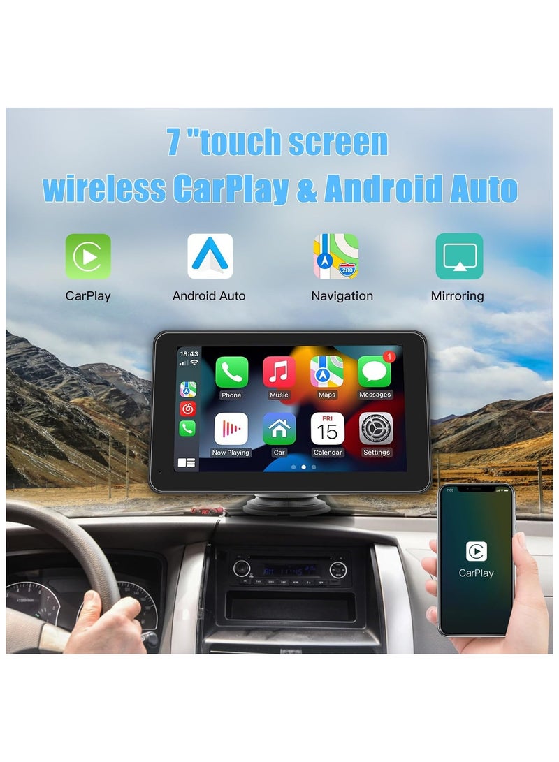 Generic 7" HD Car Portable Touch Screen with Exclusive Car Logo Booting – Wireless CarPlay, Android Auto, Mirror Link, Multimedia Player, Siri, Bluetooth, & Navigation (Universal Fit)  - Image 2