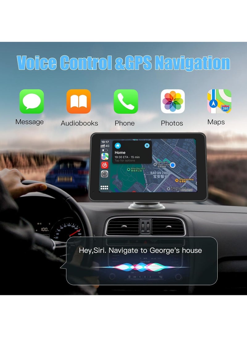Generic 7" HD Car Portable Touch Screen with Exclusive Car Logo Booting – Wireless CarPlay, Android Auto, Mirror Link, Multimedia Player, Siri, Bluetooth, & Navigation (Universal Fit)  - Image 3