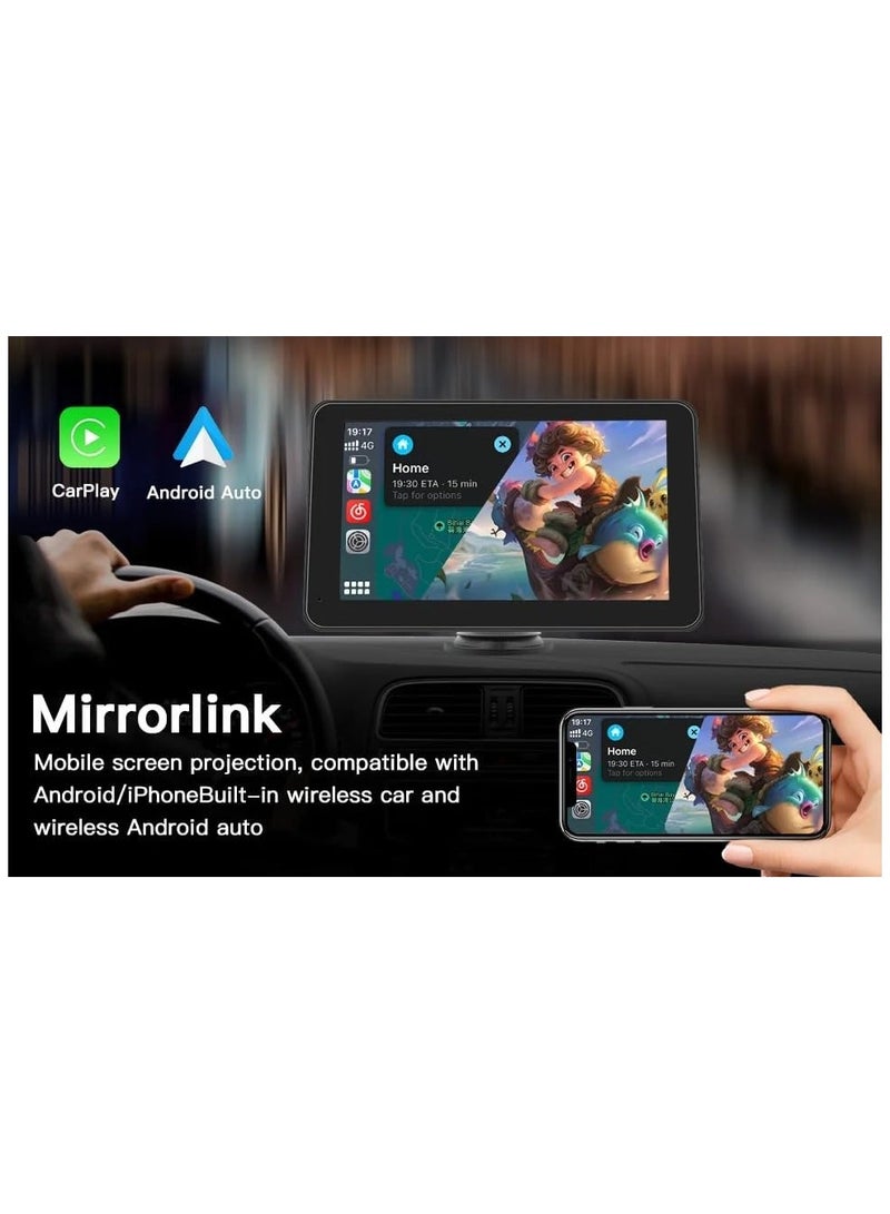 Generic 7" HD Car Portable Touch Screen with Exclusive Car Logo Booting – Wireless CarPlay, Android Auto, Mirror Link, Multimedia Player, Siri, Bluetooth, & Navigation (Universal Fit)  - Image 4