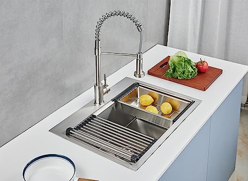 MENATT 25 x 18 Inch Drop in Workstation Kitchen Sink, 25 Inch Single Bowl Handmade Topmount Kitchen Sink, 18 Gauge Stainless Steel 9'' Deep Kitchen Workstation Sink with Cutting Board& Strainer - Image 3