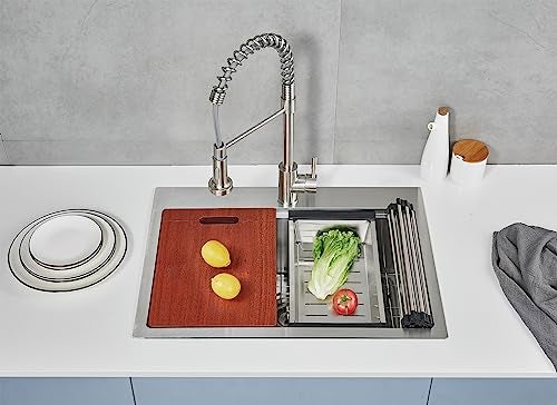 MENATT 25 x 18 Inch Drop in Workstation Kitchen Sink, 25 Inch Single Bowl Handmade Topmount Kitchen Sink, 18 Gauge Stainless Steel 9'' Deep Kitchen Workstation Sink with Cutting Board& Strainer - Image 2