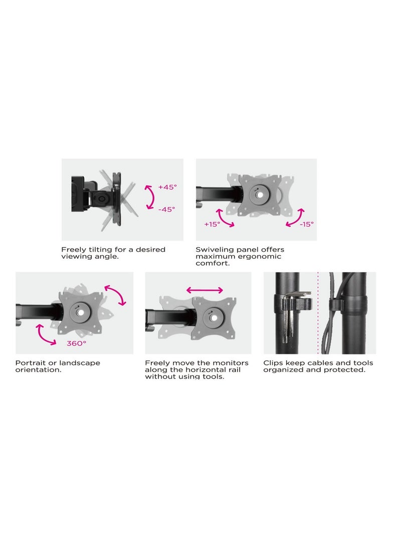 Skill Tech Skilltech SH T048 Quad 4 Monitor Freestanding Desk Stand for 13"-27" Screens | Heavy-Duty 8kg/Screen Capacity | Full Motion Tilt/Rotate | 818mm Pole - Image 3