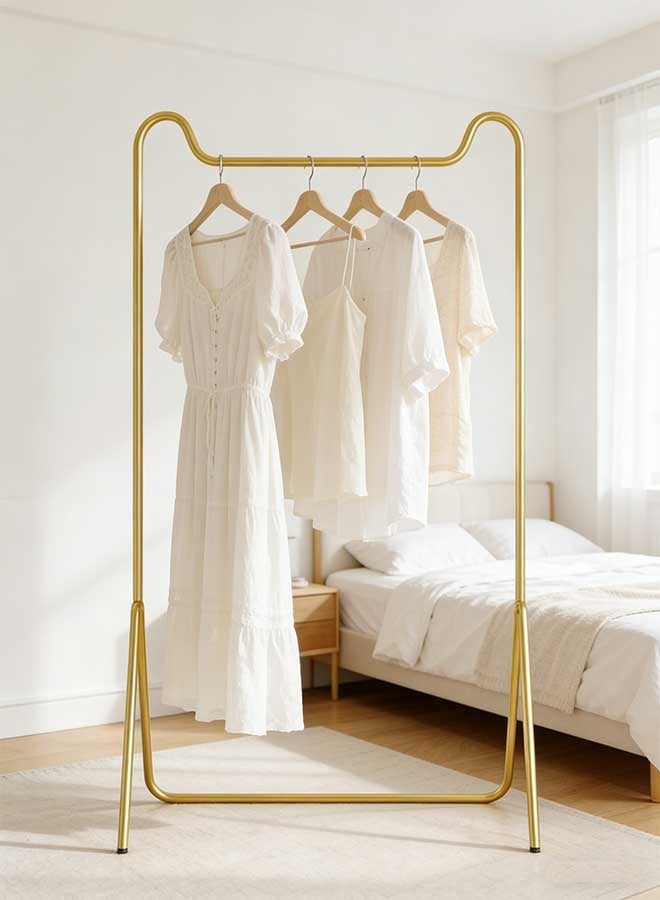رَوَائِد حامل ملابس معدني واقف بلون ذهبي 80×40×160 سم، ستاند تعليق ملابس عصري لغرفة النوم أو المدخل، منظم ملابس موفر للمساحة لتعليق العبايات والملابس والحقائب - Image 1