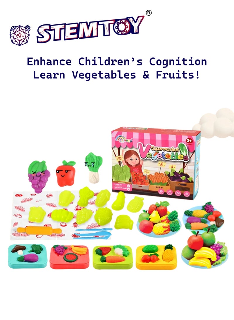 STEMTOY Playdough Set Play Dough Tools Play Clay Kit Play Dough Supermarket Set Fruits & Vegetables Shop Pretend Play Kitchen Pretend Play with 34 Pcs Play Dough Accessories and 12 Color Dough for Kids Girls Boys Ages 3+ Family Birthday Gift - Image 5