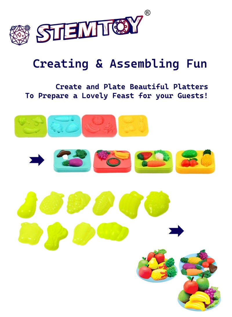 STEMTOY Playdough Set Play Dough Tools Play Clay Kit Play Dough Supermarket Set Fruits & Vegetables Shop Pretend Play Kitchen Pretend Play with 34 Pcs Play Dough Accessories and 12 Color Dough for Kids Girls Boys Ages 3+ Family Birthday Gift - Image 3