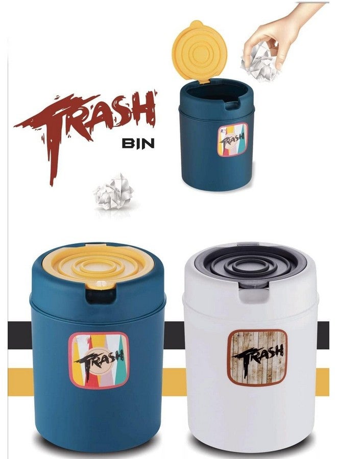 PUTHAK Plastic Small Mini Table Trash Bin Multi-Use Dustbin for Study Table, Office, Bedroom With Attached Swing Lid (Multicolor, Pack 1) - Image 3