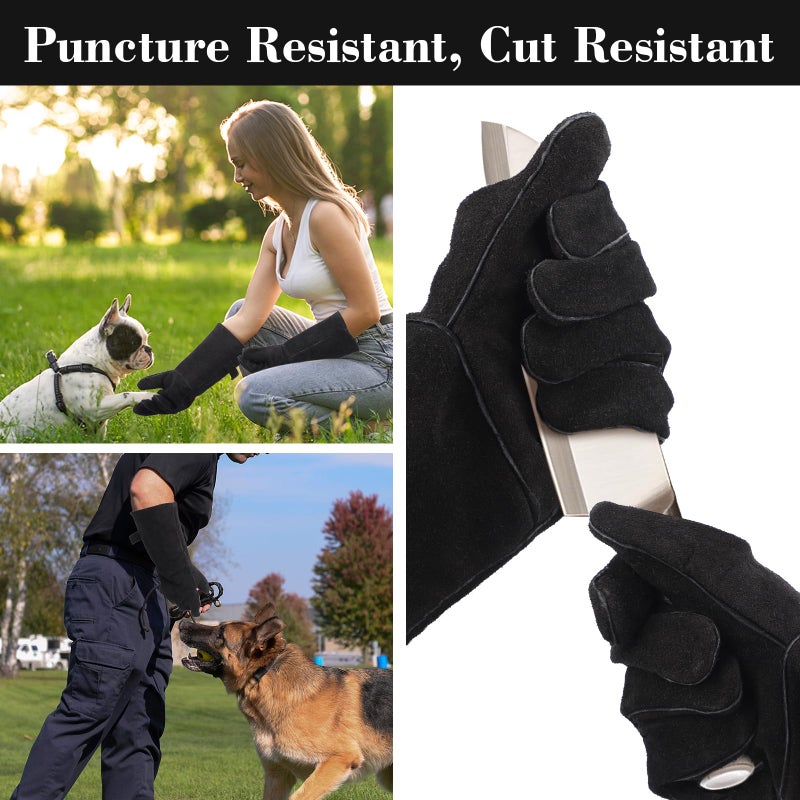 ENPOINT Animal Handling Gloves Bite Proof, Thickened Leather Cat Gloves for Scratching, Falconry, Welding, 23.6 inch Black - Image 4