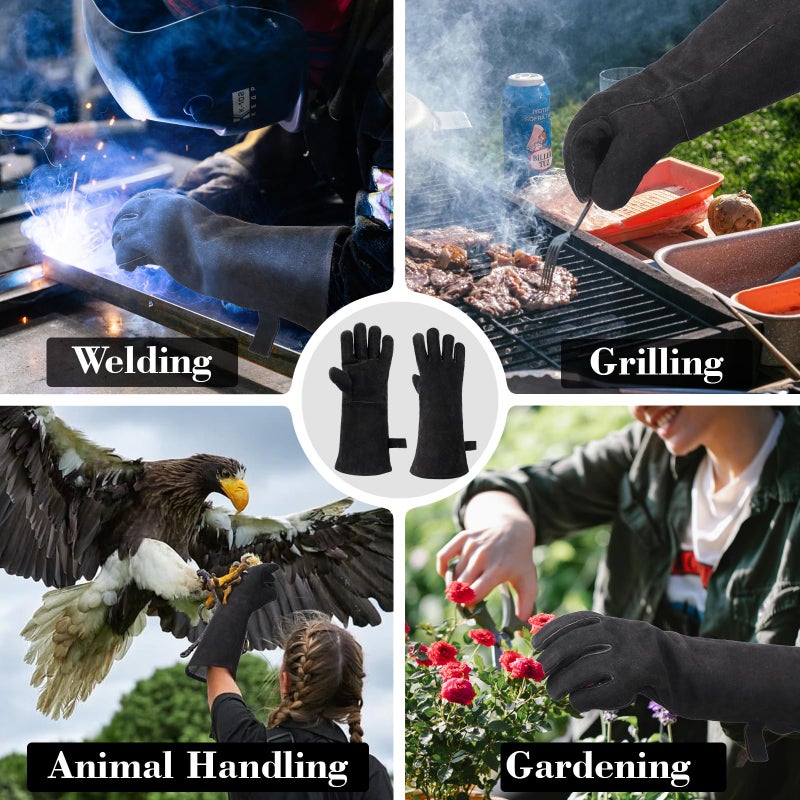 ENPOINT Animal Handling Gloves Bite Proof, Thickened Leather Cat Gloves for Scratching, Falconry, Welding, 23.6 inch Black - Image 5
