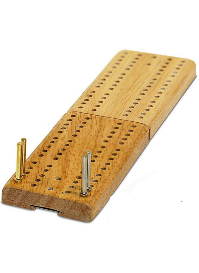 WE Games WE Games Cribbage Board Game Set, Travel Crib Board with Storage Slot and Drawstring Bag for Card Storage, Foldable 2 Track Cribbage Board with Cards, Metal Pegs and Dice, Mini Board Games  - Image 5