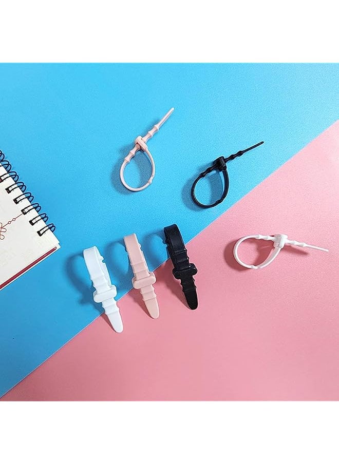 erorex - Cable Ties Silicone Zip Ties Reusable Zip Ties Rubber Cable Ties Straps For Wire Management Elastic Cable Organizer For Home Office Table Desk. 4.5” 20Pcs White Black Pink Purple Blue - Image 1