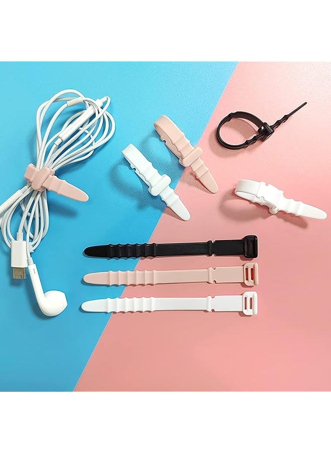 erorex - Cable Ties Silicone Zip Ties Reusable Zip Ties Rubber Cable Ties Straps For Wire Management Elastic Cable Organizer For Home Office Table Desk. 4.5” 20Pcs White Black Pink Purple Blue - Image 1