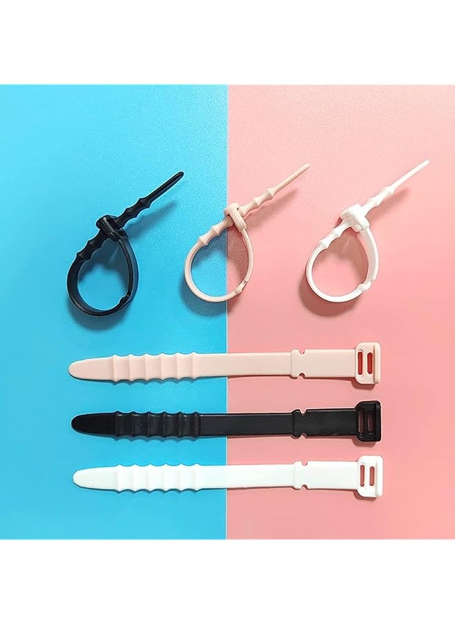 erorex - Cable Ties Silicone Zip Ties Reusable Zip Ties Rubber Cable Ties Straps For Wire Management Elastic Cable Organizer For Home Office Table Desk. 4.5” 20Pcs White Black Pink Purple Blue - Image 1