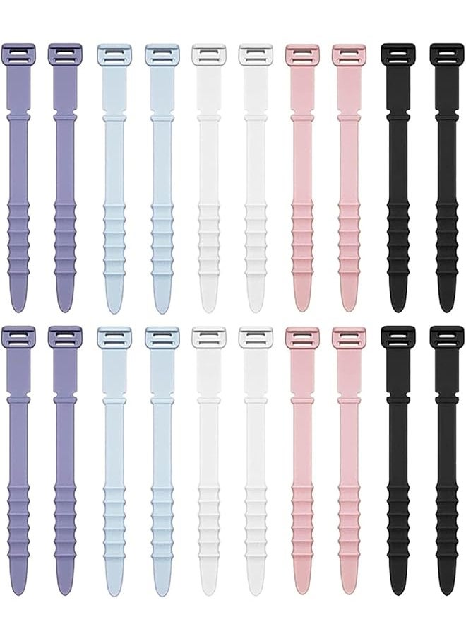 erorex - Cable Ties Silicone Zip Ties Reusable Zip Ties Rubber Cable Ties Straps For Wire Management Elastic Cable Organizer For Home Office Table Desk. 4.5” 20Pcs White Black Pink Purple Blue - Image 1