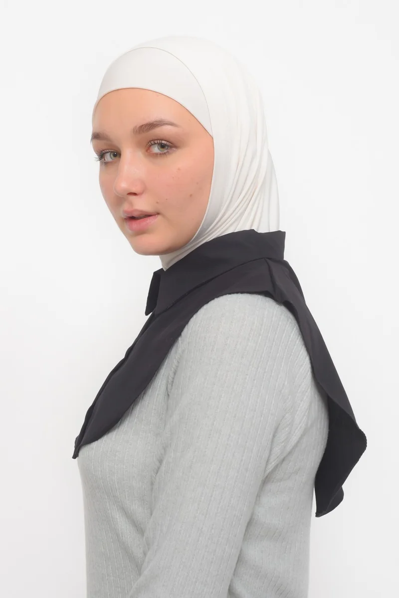 التوبة Women's Plain Shirt Collar Ready-made Hijab Inner Neck Collar - Black