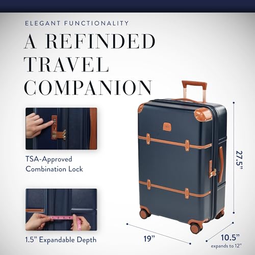 Bric's Bellagio 3.0 Spinner Trunk- Luxury Hardshell Check In Luggage with Large Wheels, Telescopic Handle, Leather Detailing - Expandable Rolling Suitcase - 27", Blue - Image 3