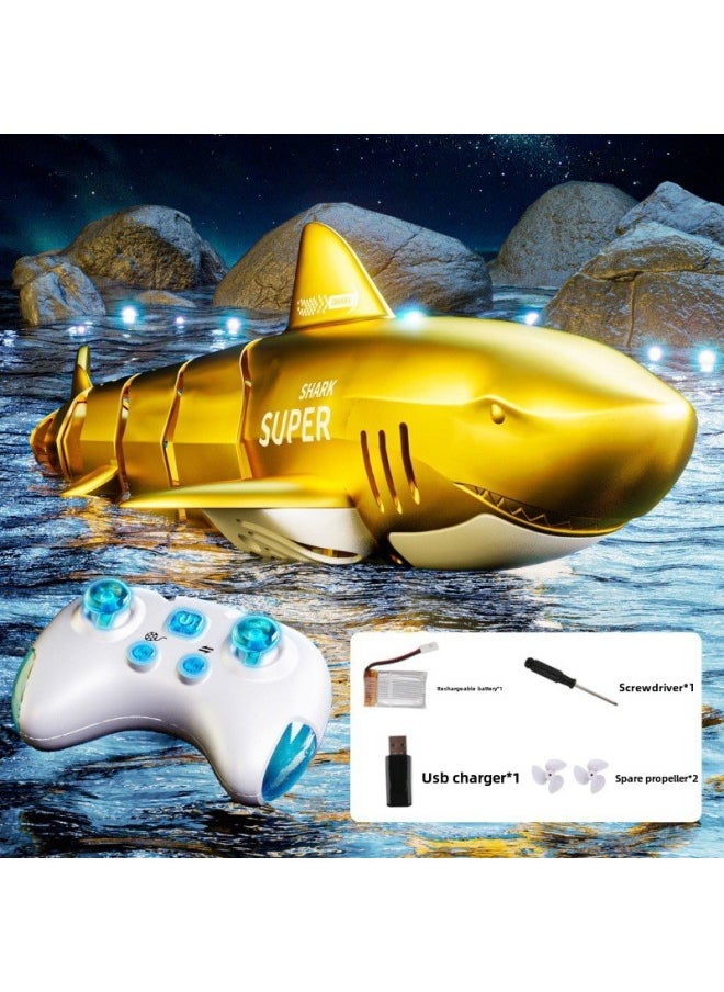Remote Control Shark Children Electric Remote Control Shark Charging Simulation Model Summer Swimming Toys Water Toys-Color:Shining Gold - Fully Waterproof [light + Super Powerful]-Specifications:Outdoor Circulation - Three Batteries [lasts About 90 Minutes]  - Image 1