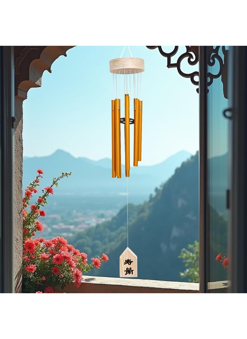 Plus Value Plus Value Feng Shui Metal Wind Chime Bells 8 Pipes Rods for Home Decor Balcony Bedroom Window Garden Outdoor Positive Energy Peaceful Sound Golden  - Image 1