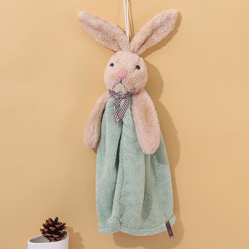 CLUZE Super Soft Rabbit Hanging Hand Towel for Kitchen and Bathroom Absorbent Thick Coral Velvet Hand Towels with Hanging Loop Fast Drying Microfiber (Pack of 1) (Green) - Image 1