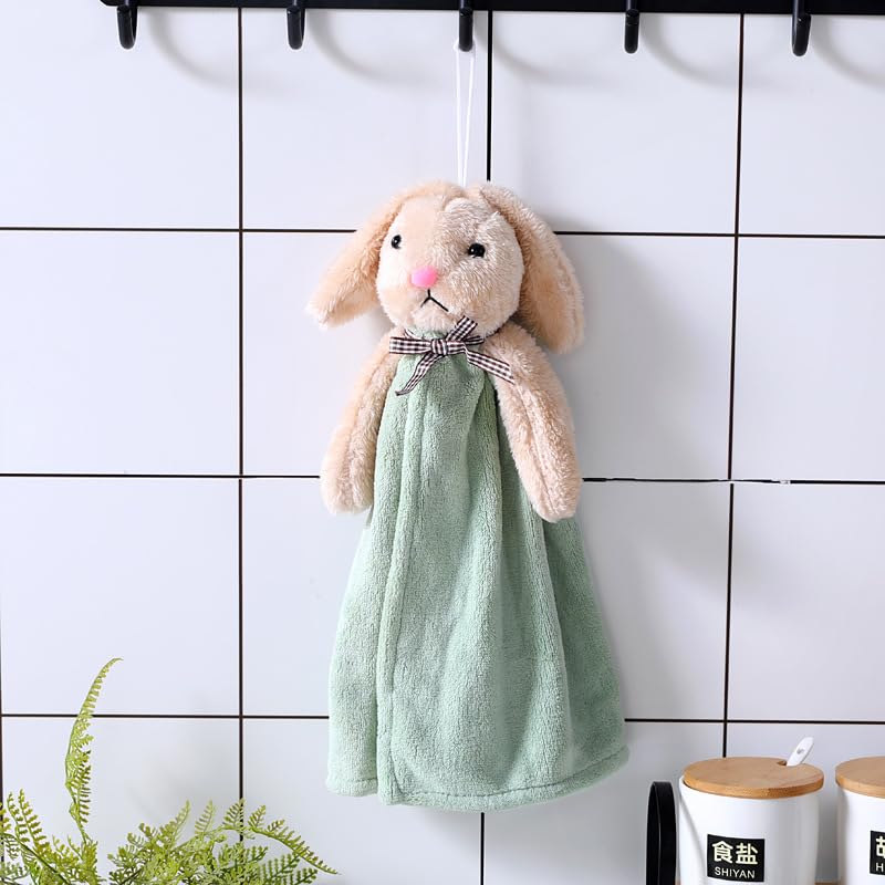 CLUZE Super Soft Rabbit Hanging Hand Towel for Kitchen and Bathroom Absorbent Thick Coral Velvet Hand Towels with Hanging Loop Fast Drying Microfiber (Pack of 1) (Green) - Image 2