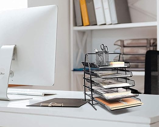 SOLDTRUE 5 Tier Mesh Metal Desk Organiser File Rack | Letter Tray A4 Papers Documents Holder Desk Organizer for Office (1 Pcs.) - Image 2