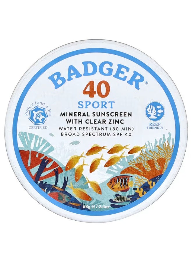 واقي شمس معدني رياضي مع الزنك الشفاف، عامل حماية من الشمس 40، بدون رائحة، 68 جم